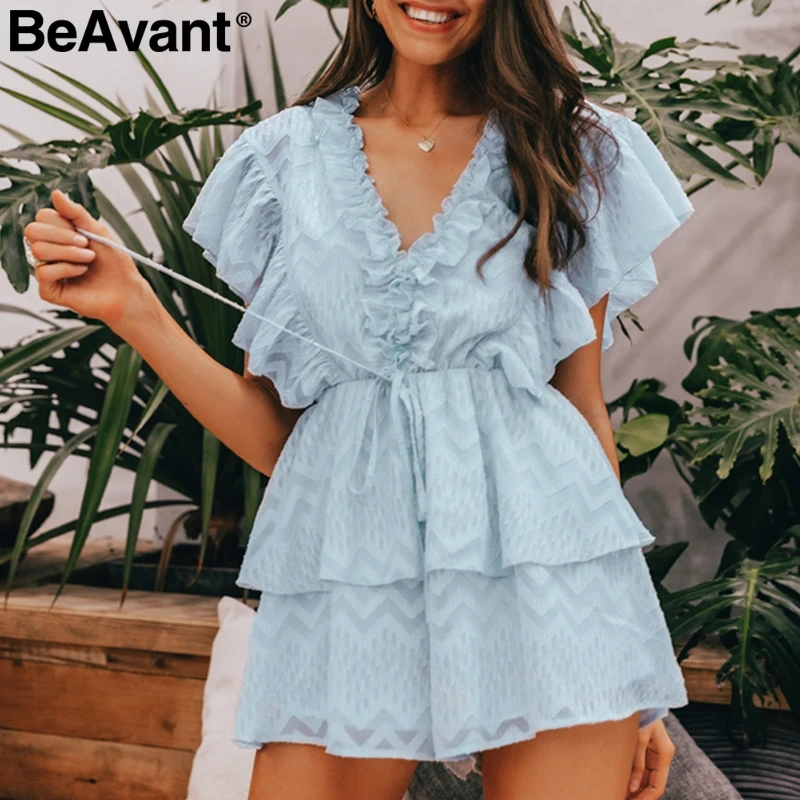 Женский Короткий комбинезон BeAvant повседневный с v образным вырезом оборками и