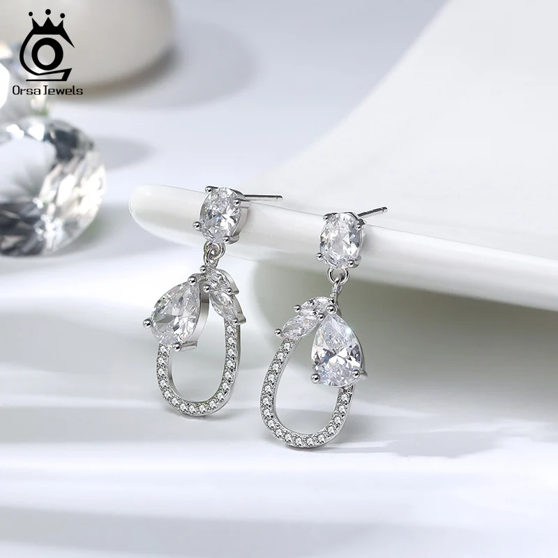 ORSA JEWELS Твердые 925 Серебряные прозрачные AAAA CZ висящие сережки новейшие