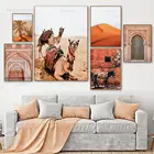 Бохо, Марокканский Марракеш, Картина на холсте, пейзаж из путешествия, принт, плакат, пустынная лама, осел, Настенная картина для декора гостиной