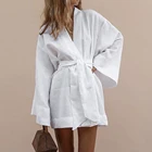 Льняное сексуальное ДРАПИРОВАННОЕ мини-платье-рубашка, элегантное платье-рубашка в стиле оверсайз с запахом и рюшами, модная одежда, осень 2021