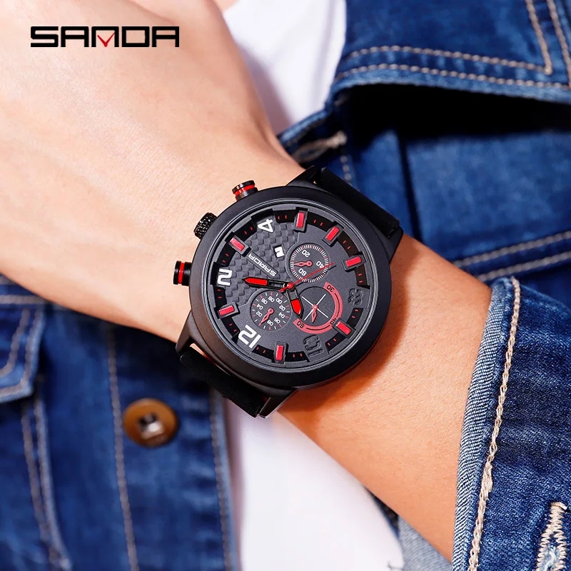 Новое поступление деловые мужские часы модные водонепроницаемые три глаза шесть