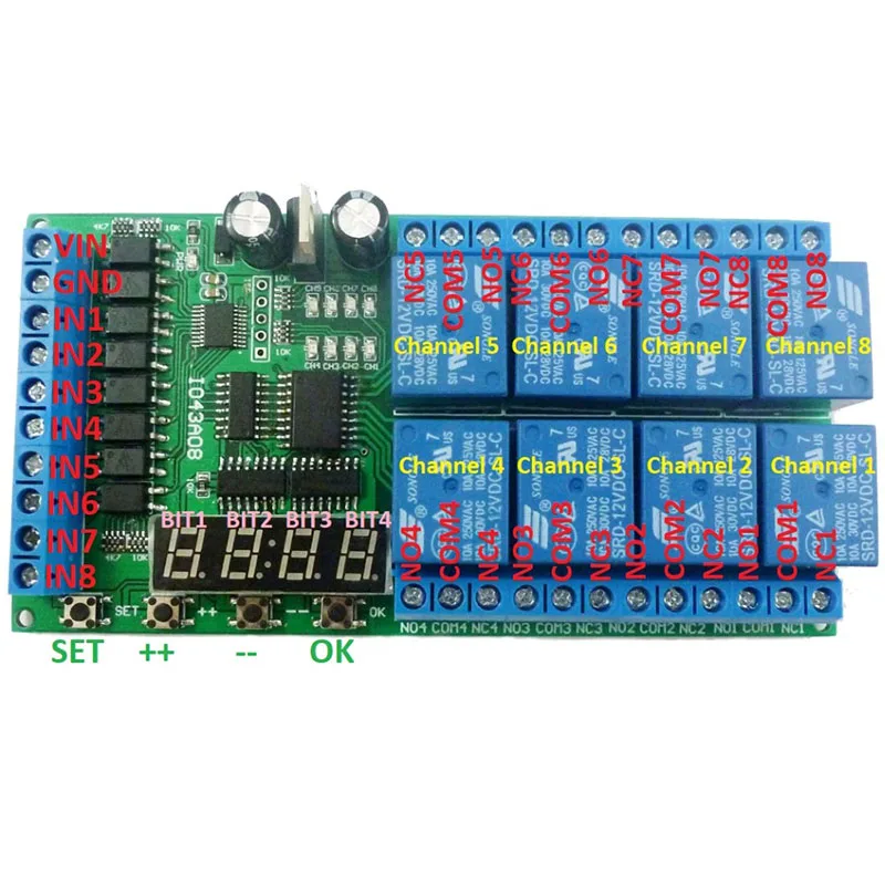Dc12V 8 каналов Многофункциональное реле задержки таймера переключатель времени