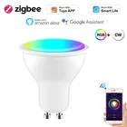 2021 Новый ZigBee Смарт Gu10 светодиодный светильник лампы Точечный светильник Tuyaприложение Smart Life 4 Вт RGBCW лампы голосового Управление работать с Alexa Google Home
