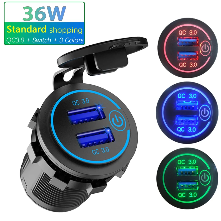 12V/24V 36W QC 3 0 2 USB зарядное устройство сенсорный выключатель водонепроницаемый