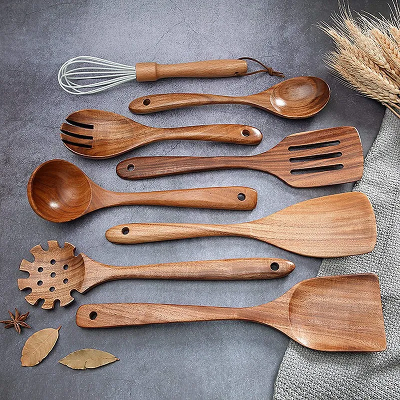 

Wooden Spoons for Cooking,Wooden Cooking Utensils Set with Wood Holder,Non-Stick Pan Kitchen Tool Wooden Cooking Spoon
