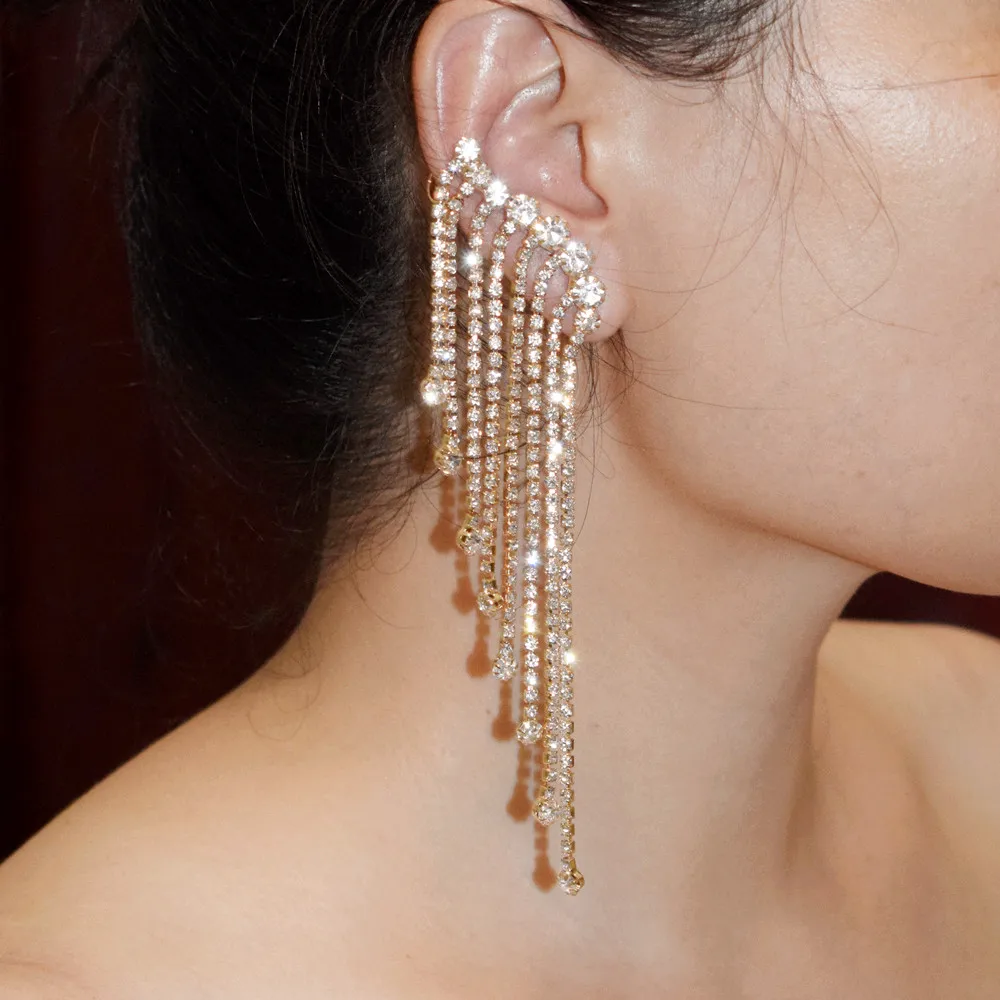 Новое поступление блестящие стразы серьги на клипсах для ушей висячие женщин