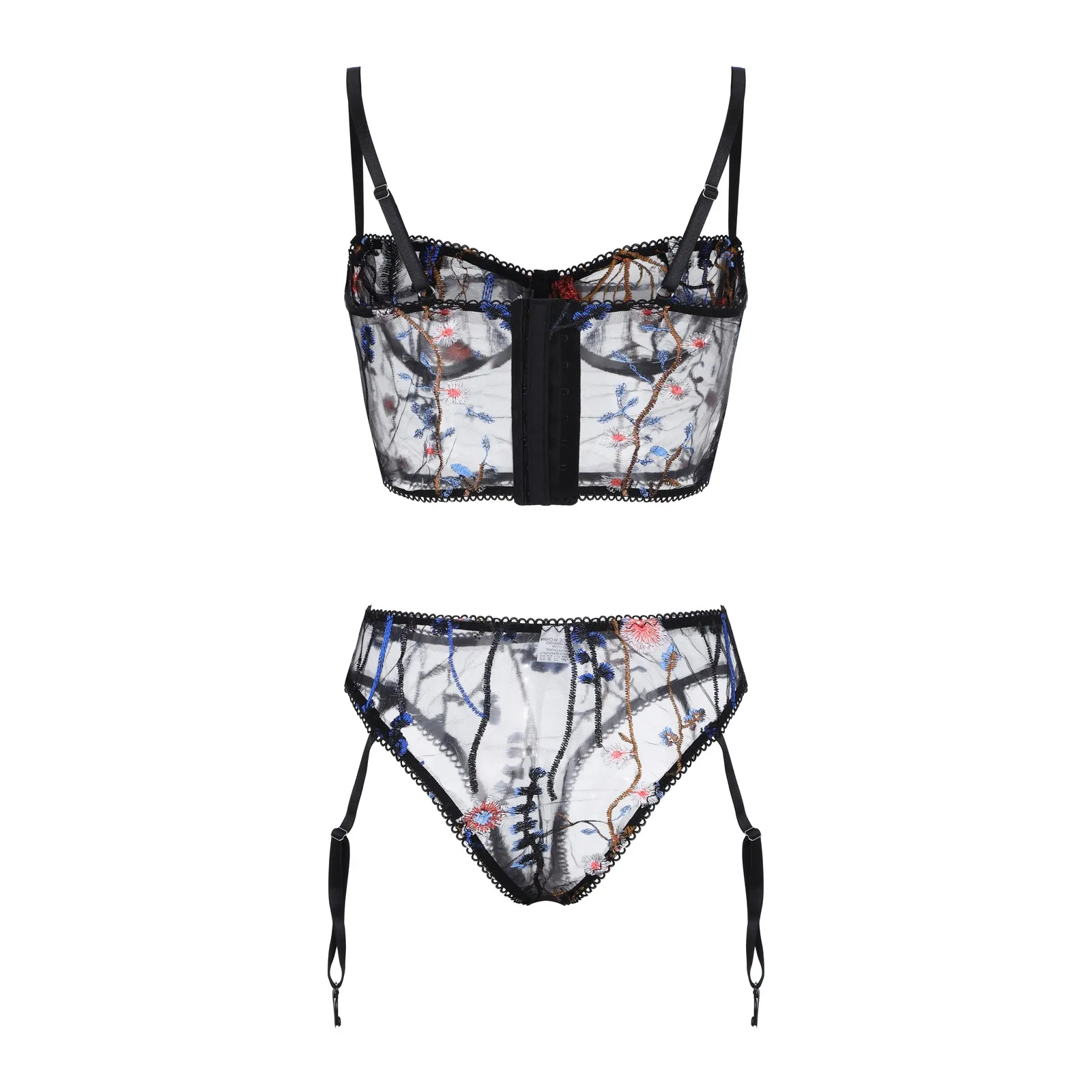 

Floral Print Mesh Perspective Women Underwear Set Seamless Bra Set Ladies Temptation Sexy Lingerie Erotic Bra Garter Briefs Sets