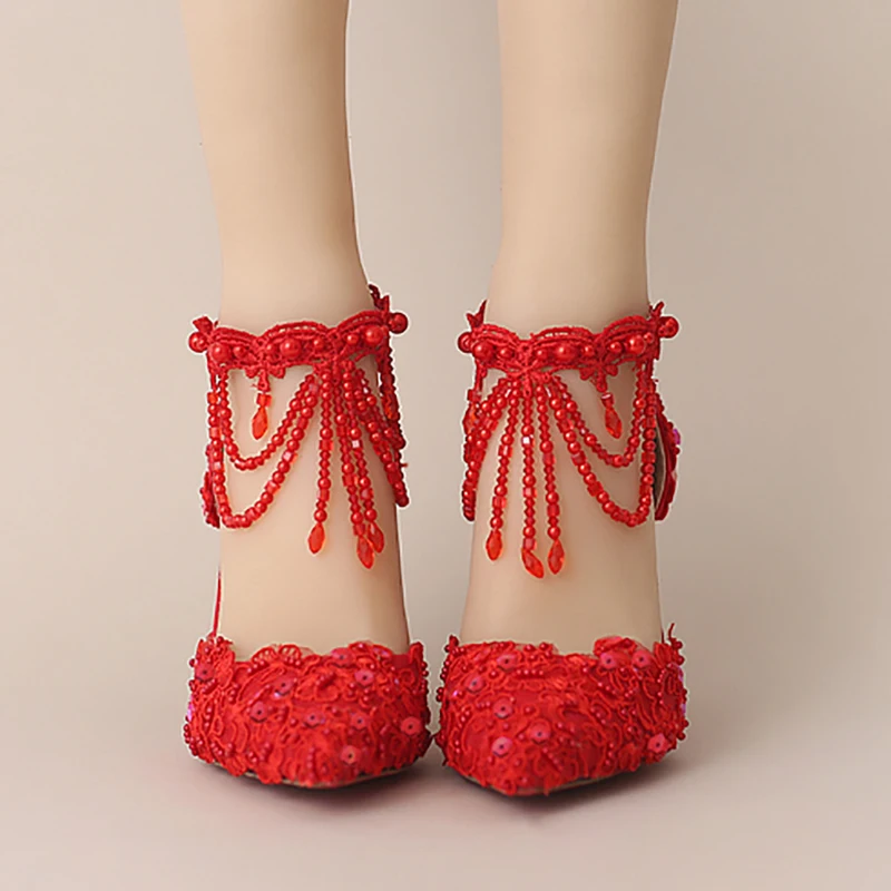 Туфли лодочки женские на высоком каблуке 9 см свадебные красные туфли с