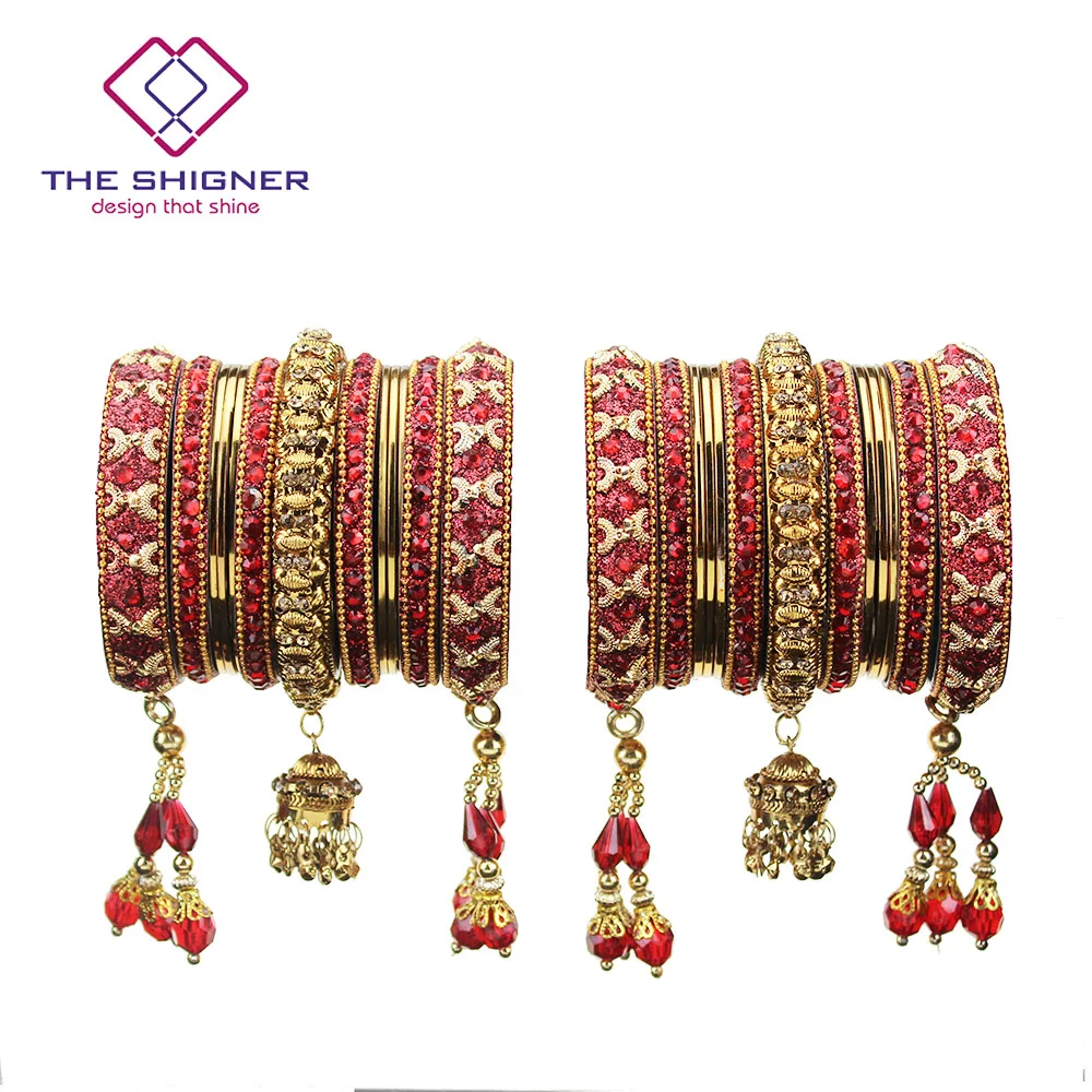 SHIGNER болливудское украшение красного и золотистого цвета латкан Jhumka Свадебный