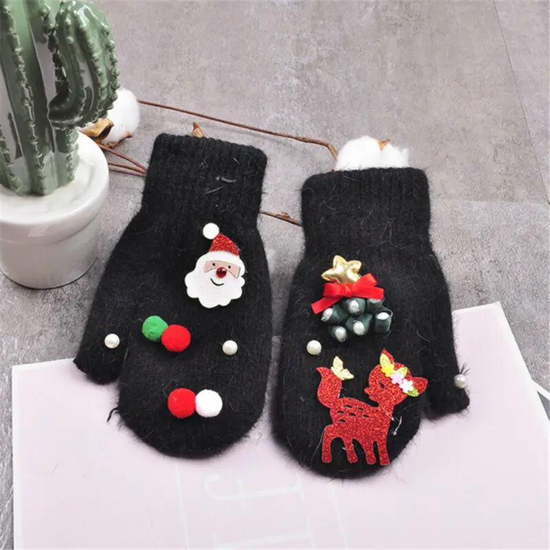 Xmas Baby Kids Goves Boys Girls Cartoon Elk Wool Plain Fleece Mittens Toddler Winter Gloves Warm Christmas New Year Gifts 3-10Y |