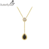 bk 9k genuine gold 585 natural black opal pendant necklace fashion trend party gifts luxury jewelry for women water drop shape