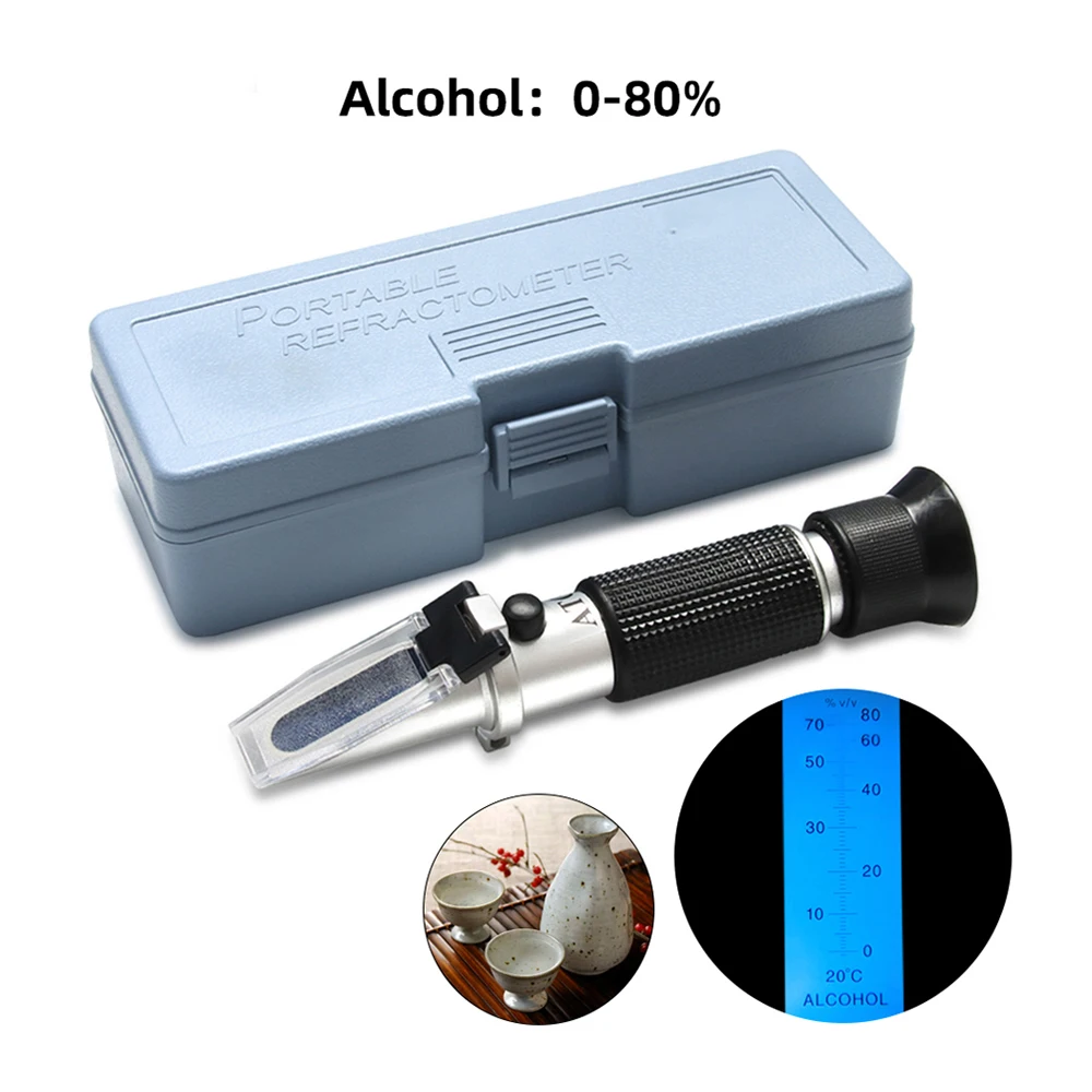 

Рефрактометр спирта, спиртовые спирты, измерение объема вина, процент с автоматической компенсацией температуры (ATC), диапазон 0-80% в/в.