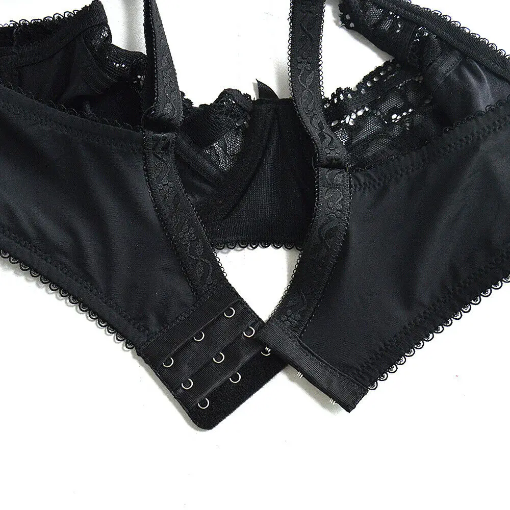 

YBCG Black Women Bra Mesh Lace Lingerie Unlined Sexy Sheer Floral Underwear Full Figure Bras for Women 75-105 Size B C D E F Cup