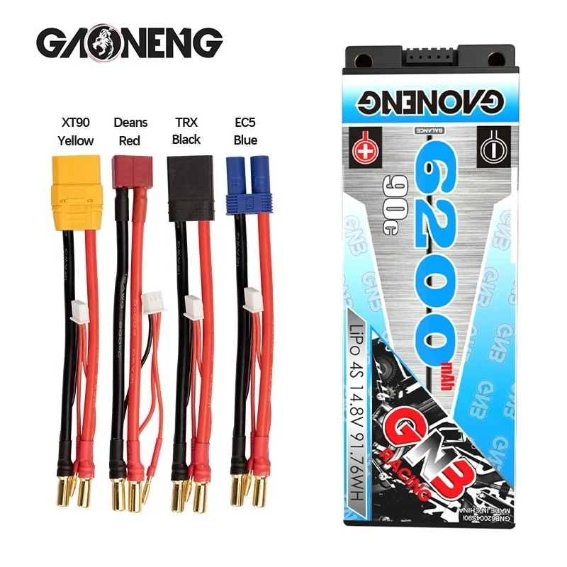 

Литий-полимерный аккумулятор GAONENG GNB 14,8 в 6200 мА · ч 90C PLUS для пульта дистанционного управления, запасные части для гоночных автомобилей, улучш...