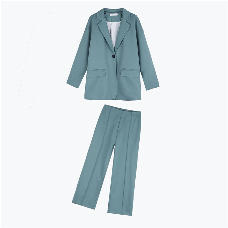 

YOCALOR 2020 New Spring Woman Sets 2 Piece Matching Wide Leg Pants Casual Buttons High Elastic Waist Office Lady Suit WS2163