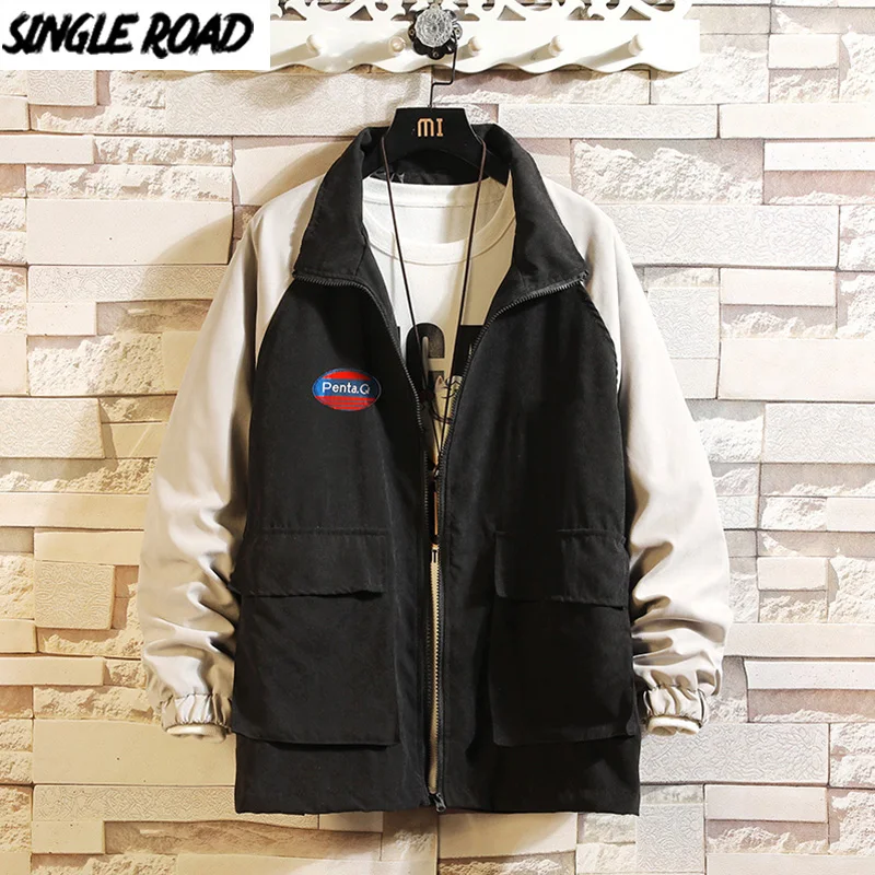Мужская куртка карго SingleRoad мужская в стиле пэчворк Харадзюку модель 2020 хип хоп