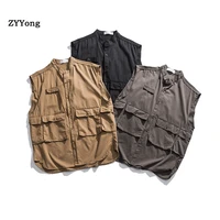 new 2020 mens vest coat multi pocket solid outdoor travel fishing sleeveless jacket men cotton casual waistcoat male