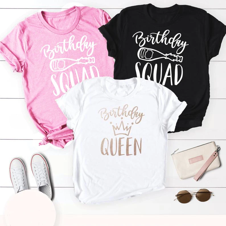 

Shirts Birthday Queen Squad T-Shirt Grunge Women Tumblr Slogan Graphic Aesthetic Quote Cotton Party Funny Gift Sassy Tee Top