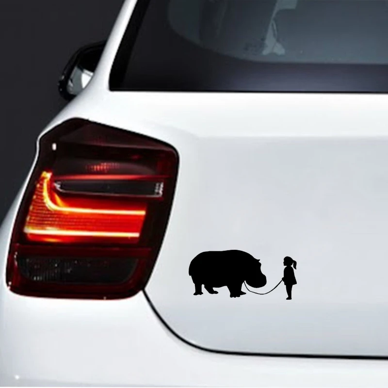 

Car Stickers Decor Motorcycle Decals Funny Girl Walking A Hippo Decorative Accessories Creative Sunscreen Waterproof PVC16cm*7cm