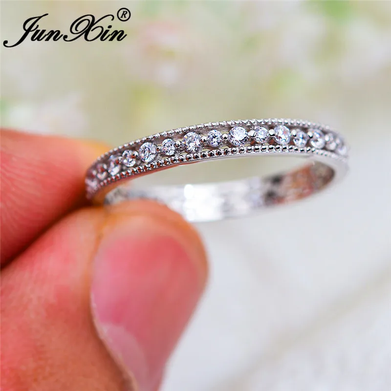 Кольца с белым золотом для женщин маленькие круглые тонкие кольца цирконом