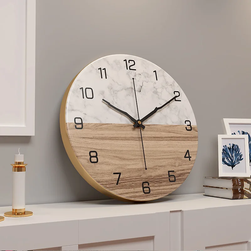 

Мраморные железные часы в скандинавском стиле для дома, гостиной, настенные часы, украшение для спальни, бесшумные часы, круглые, 30 см, насте...