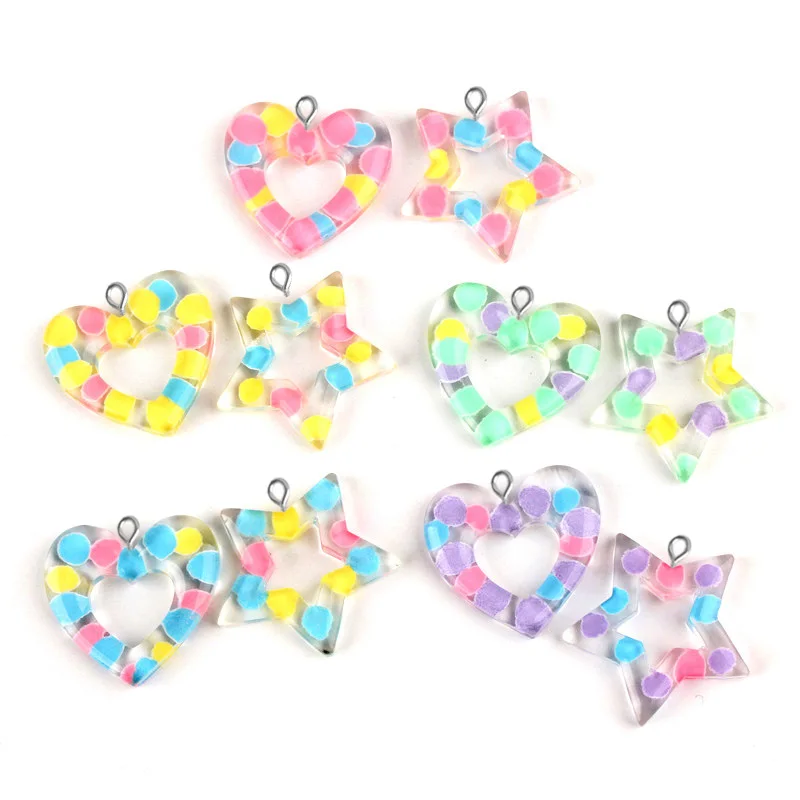 10 шт. DIY смолы фитинги цвет полые сердце кулон Подвеска со звездой ремесло
