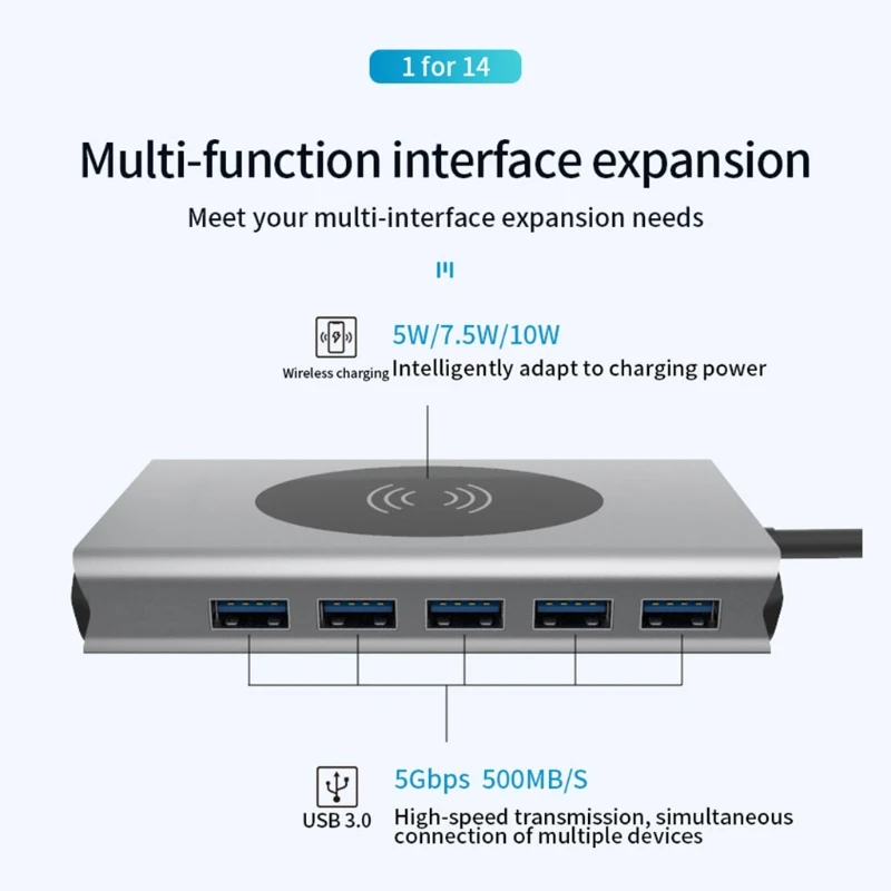 

Обновленная док-станция, док-станция, совместимая с двумя HDMI разъемами, 14 в 1, 4K, Ethernet, Rj451000M, VGA1080P, SD, TF, PD, 87 Вт, для быстрого крепления