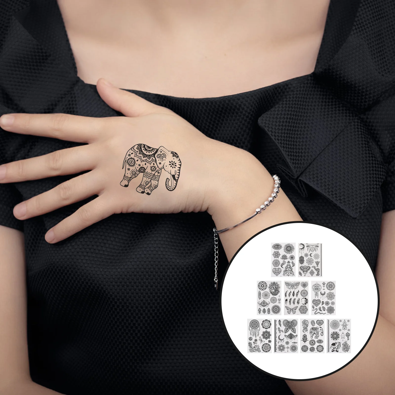 

9pcs Exquisite Tattooing Stickers Body Stickers Temporary Decals (Black)
