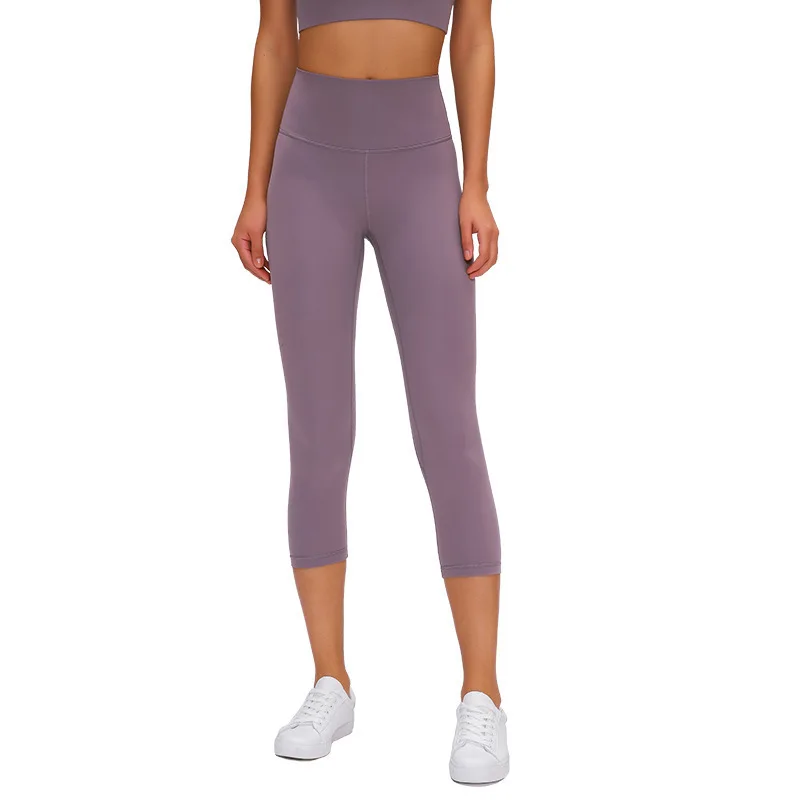 

Naked-Feel Athletic Fitness Cpari Pants Women Four-way Stretchy Gym Yoga Sport Cropped Tights