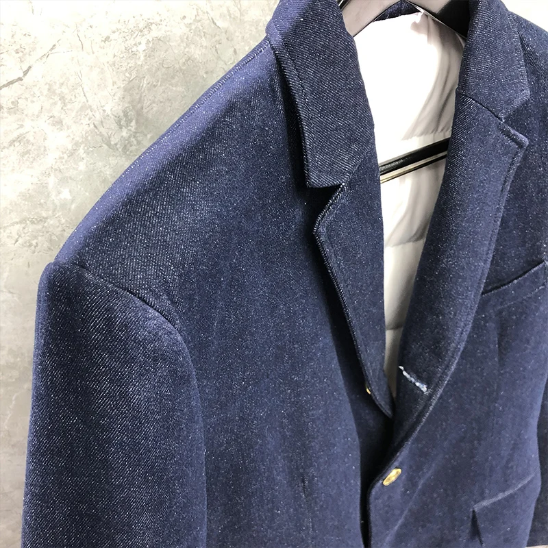 TB THOM Men's Winter Jacket Down Jacket Fashion Brand Denim Coat RWB Armband Stripe Down Cowboy Suit Wholesale Denim Blazer