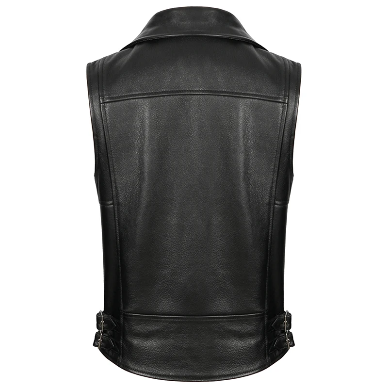 

2020 Black Men Slim Fit Biker's Plus Size XXXXL Genuine Cowhide Autumn Short Motorcycle Leather Vest