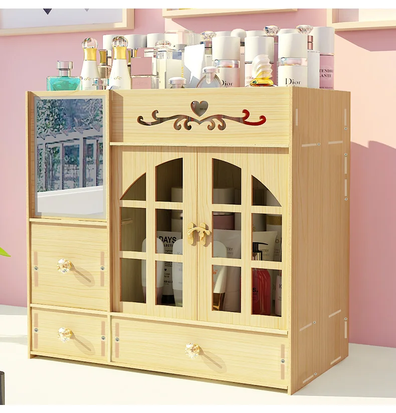 

коробка для хранения Wooden Cosmetics Storage Box Simple Desktop Dresser Skin Care Products Storages Case Drawer Makeup Boxes