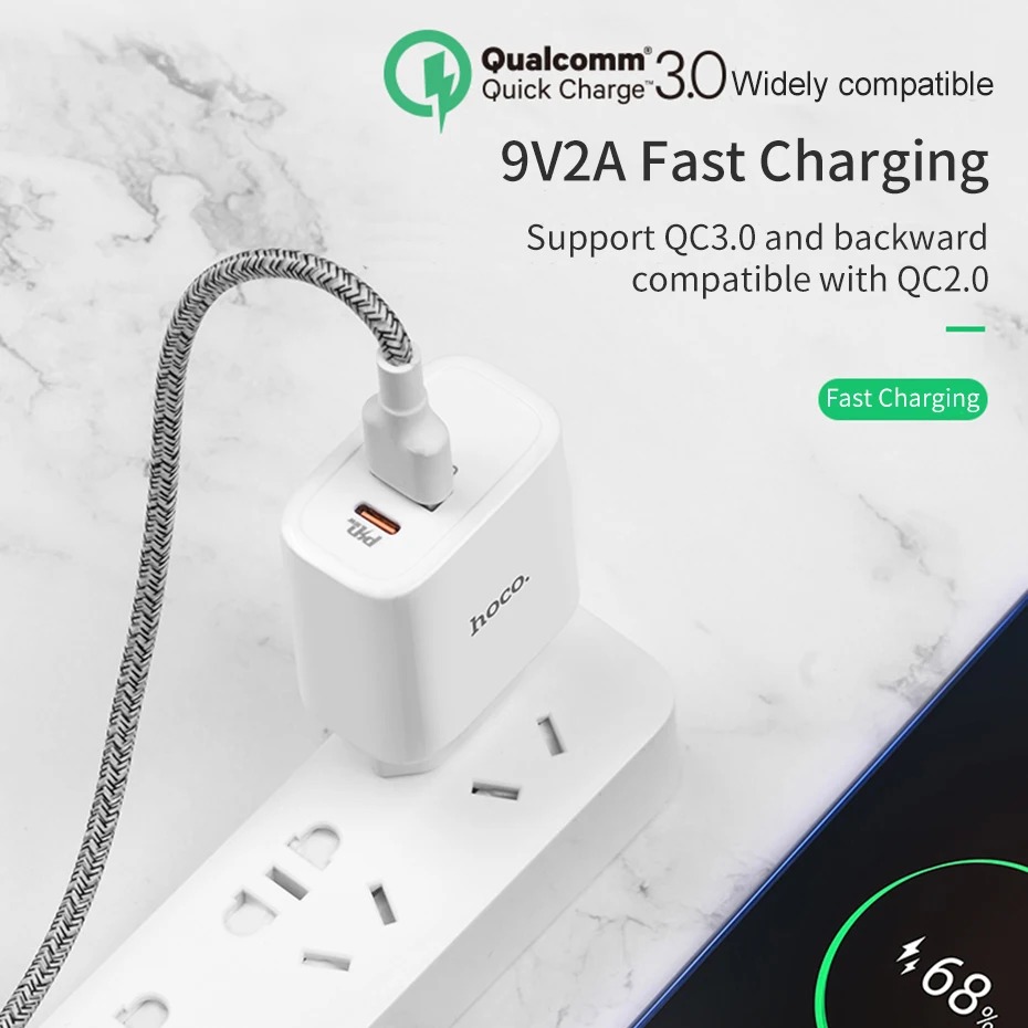 HOCO 18 Вт USB PD быстрое зарядное устройство адаптер QC3.0/2,0 быстрое зарядное устройство с type C к Lightning Кабель для быстрой зарядки