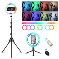 10 inch rgb vedio light selfie ring lamp with tripod phone holder photography rgb ring light for tiktok youtube live