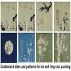 Японская дверная занавеска из льна с чернилами, китайская бамбуковая подвесная занавеска для кухни, спальни, декоративная дверная занавеска