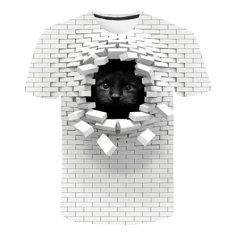 

2021 Men 3D Cat Wall Print Casual Harajuku Women T-Shirt Summer Short Sleeve O-neck Quality Tee Boys Clothes Top Female T Shirts