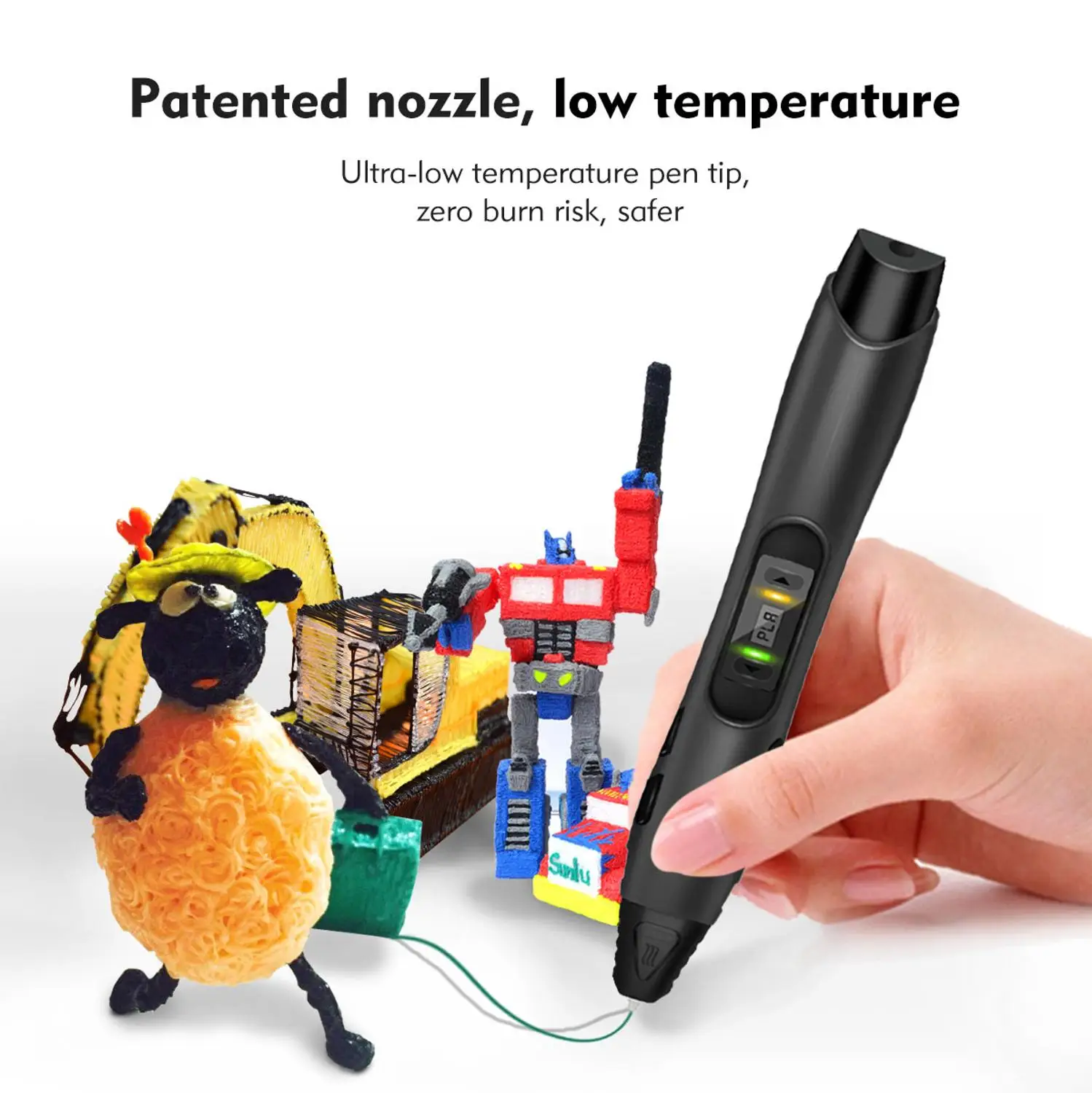 SL-300A-Black SUNLU 3D ручки для печати Поддержка 1,75 мм PLA/PLC/ABS нити Цифровой 3D Ручка для рисования для детей и взрослых DIY подарок SL-300A - Цвет: SL-300A-Black