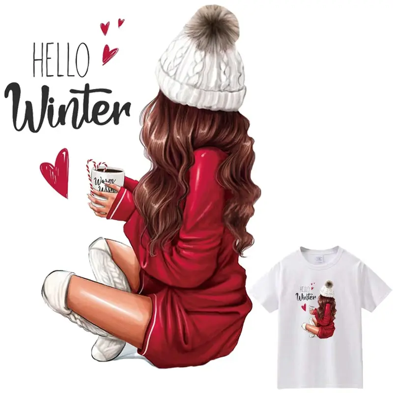 

Winter Fashion Girl Iron-On Patches For Clothing Washable T-Shirts Heat Transfer Thermal Stickers Clothes Thermo Adhesive
