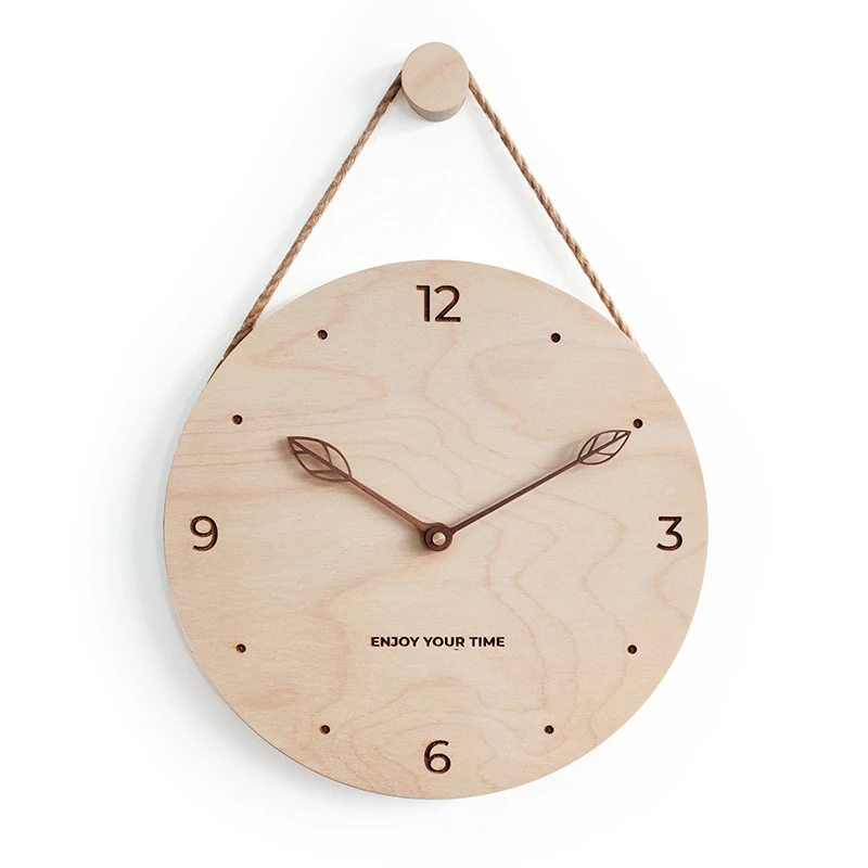 

Wooden 12 inch 3D Wall Clock Hanging Rope Modern Design Nordic Brief Decoration Kitchen Clock Art Hollow Wall Watch Home Decor