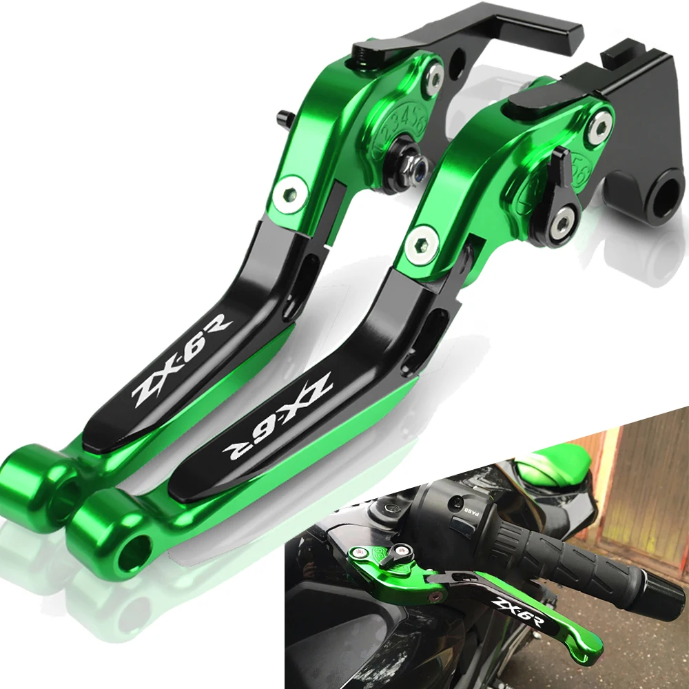 

ZX6R LOGO Motorcycle Accessories Adjustable Folding Brake Clutch Levers Handle For Kawasaki ZX-6R ZX6RR 2000 2001 2002 2003 2004
