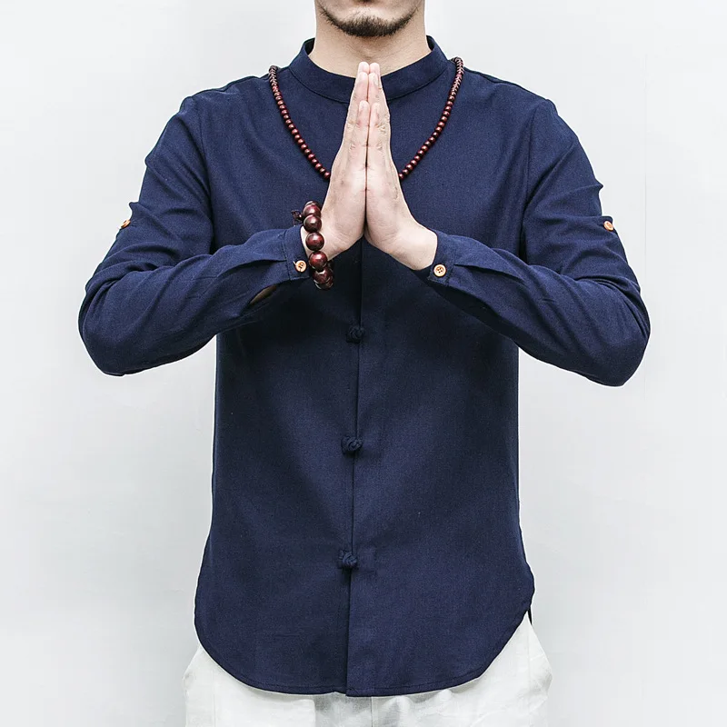 

Men‘s’ Shirts Linen Chinese Clothes Tang Suit Casual Long Sleeve Slim Fit Male Chemise Homme Cotton Shirt Men's Clothing Dress