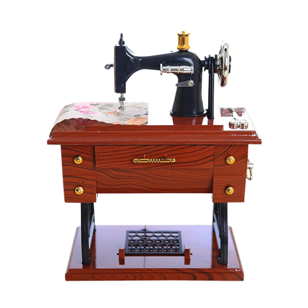 

New Small Music Boxes Plastic Vintage Music Box Mini Sewing Machine Style Mechanical Birthday Gift Table Decor