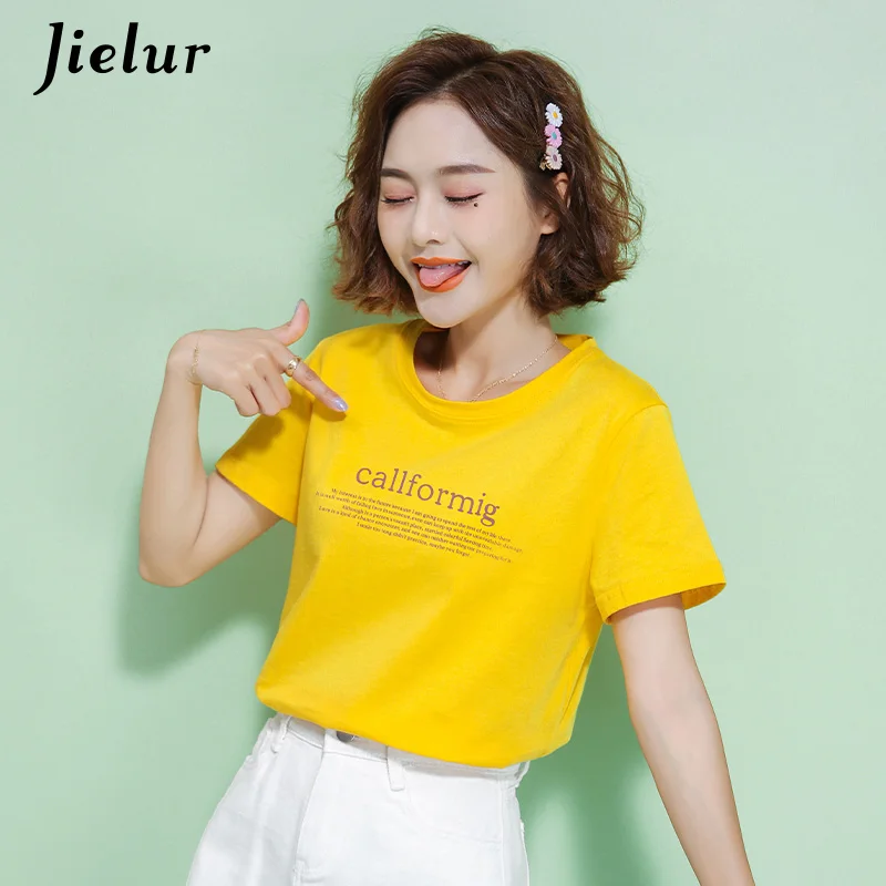 Jielur новые женские футболки 2021 для отдыха Цвет черный белый желтый Большие