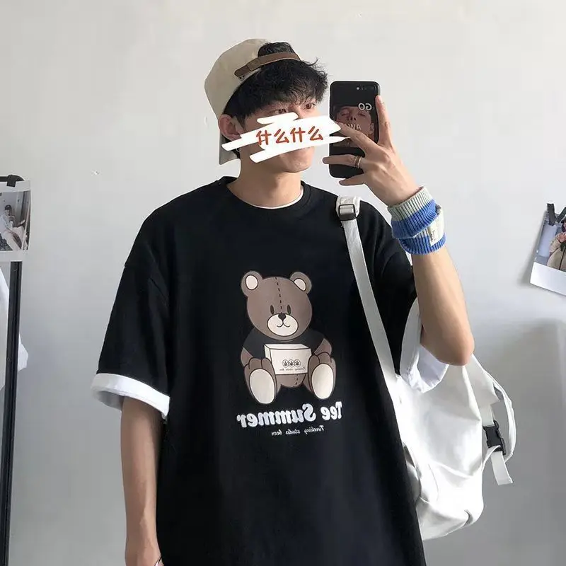

Summer Hong Kong style short sleeve men's and women's Korean style loose T-shirt casual couples T-shirt half sleeve jacket