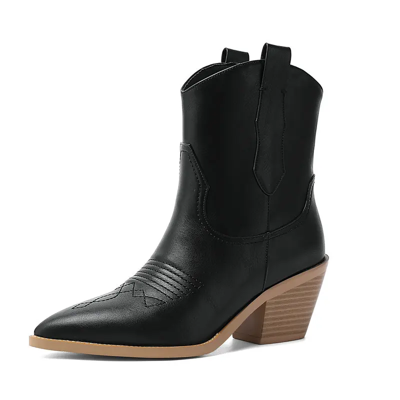 Женские ковбойские ботинки из искусственной кожи на танкетке с острым