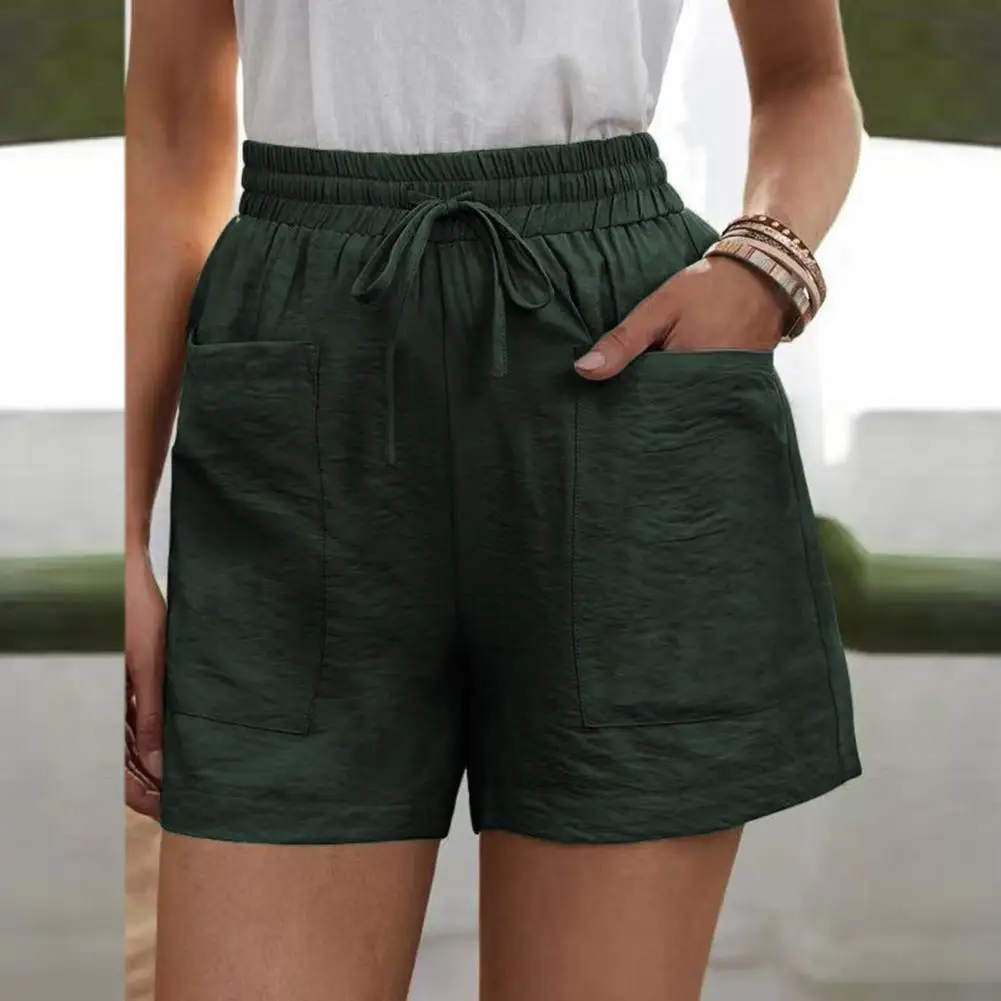 

Women's Shorts Hot Summer Casual High Waist Pockets Solid Color Elastic Waist Loose Shorts Bottoms Streetwear Short Pants 2021