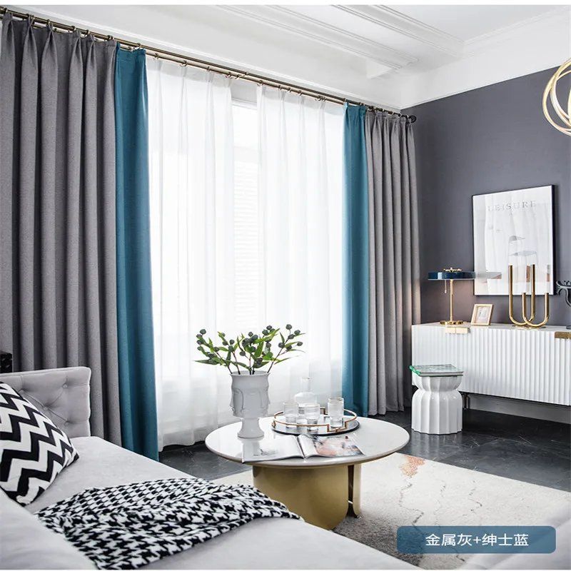 

Simple Modern Solid Color Cotton and Linen Curtains Shading Stitching Curtains for Bedroom Living Room Curtains Tulle Custom