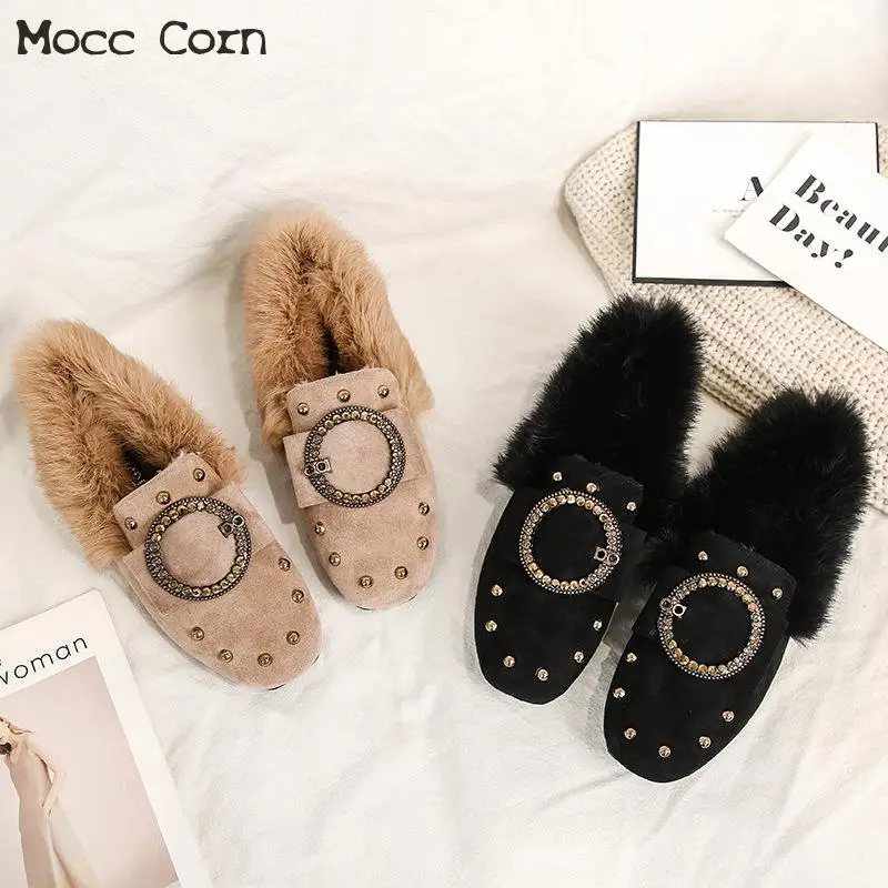 Размеры 35-42 зимние меховые лоферы женские мокасины плюшевая теплая обувь на