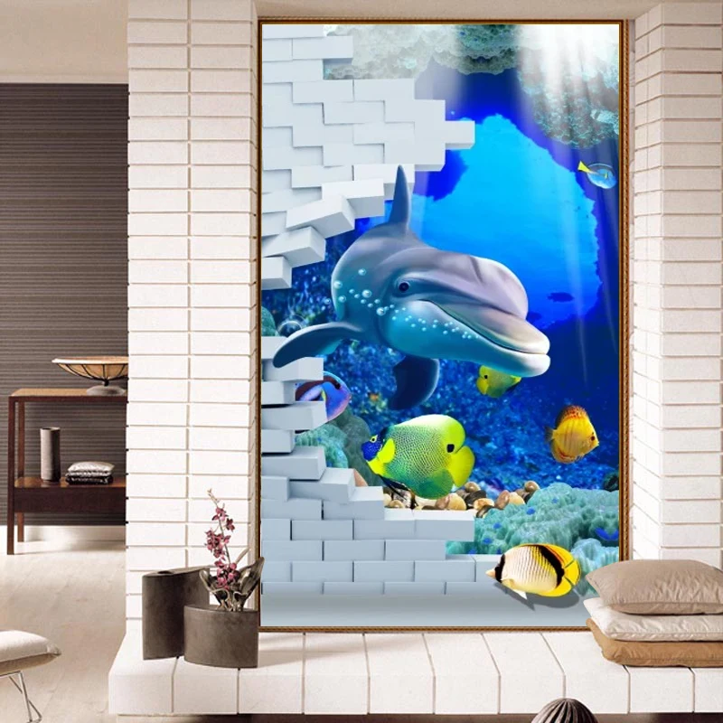 

Drop Shipping Custom Frescoes Underwater World 3d Stereoscopic White Block Porch Corridor Vertical Version Of The Mural Wall
