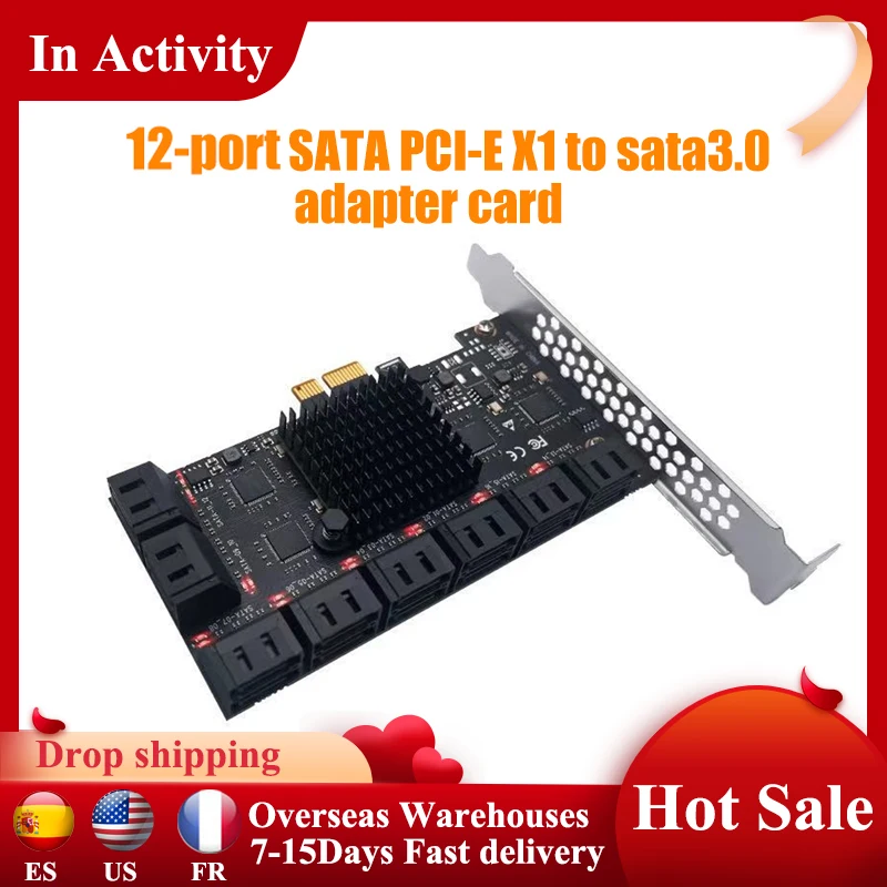 12/16 Ports SATA 3.0 to PCIe Expansion Card with Low Profile Bracket 6G PCIE SATA 1X 2X 4X 8X 16X for HDD PCI Express Adapter